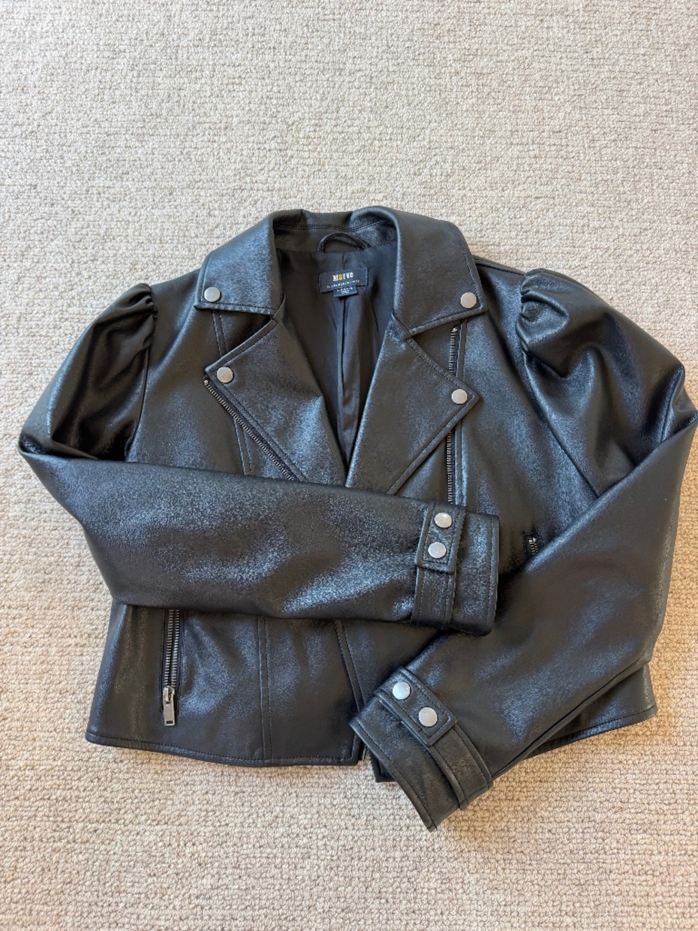 Maeve Vegan leather motorcycle puffy sleeves jacket